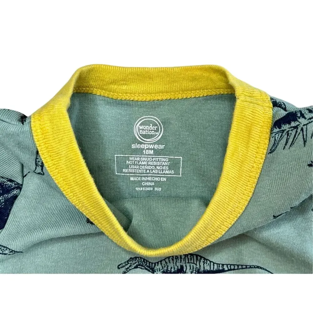 Wonder Nation Green Yellow Dinosaur Cotton Knit‎ Pajama Set 18 months Babycore